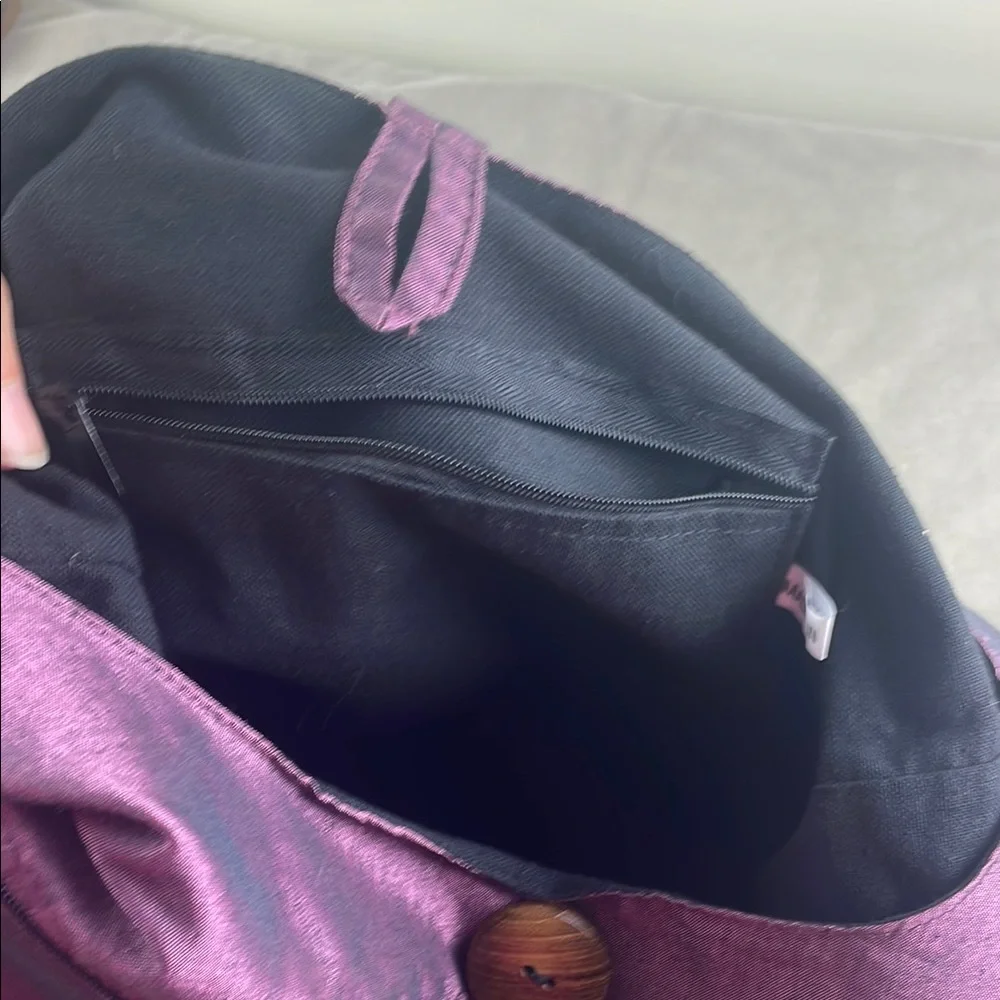 Purple Thailand Fabric Bag Wooden Button Detail